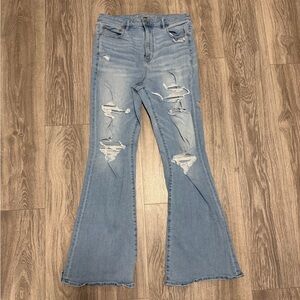 American Eagle Outfitters Light Blue Distressed Flare Jeans
